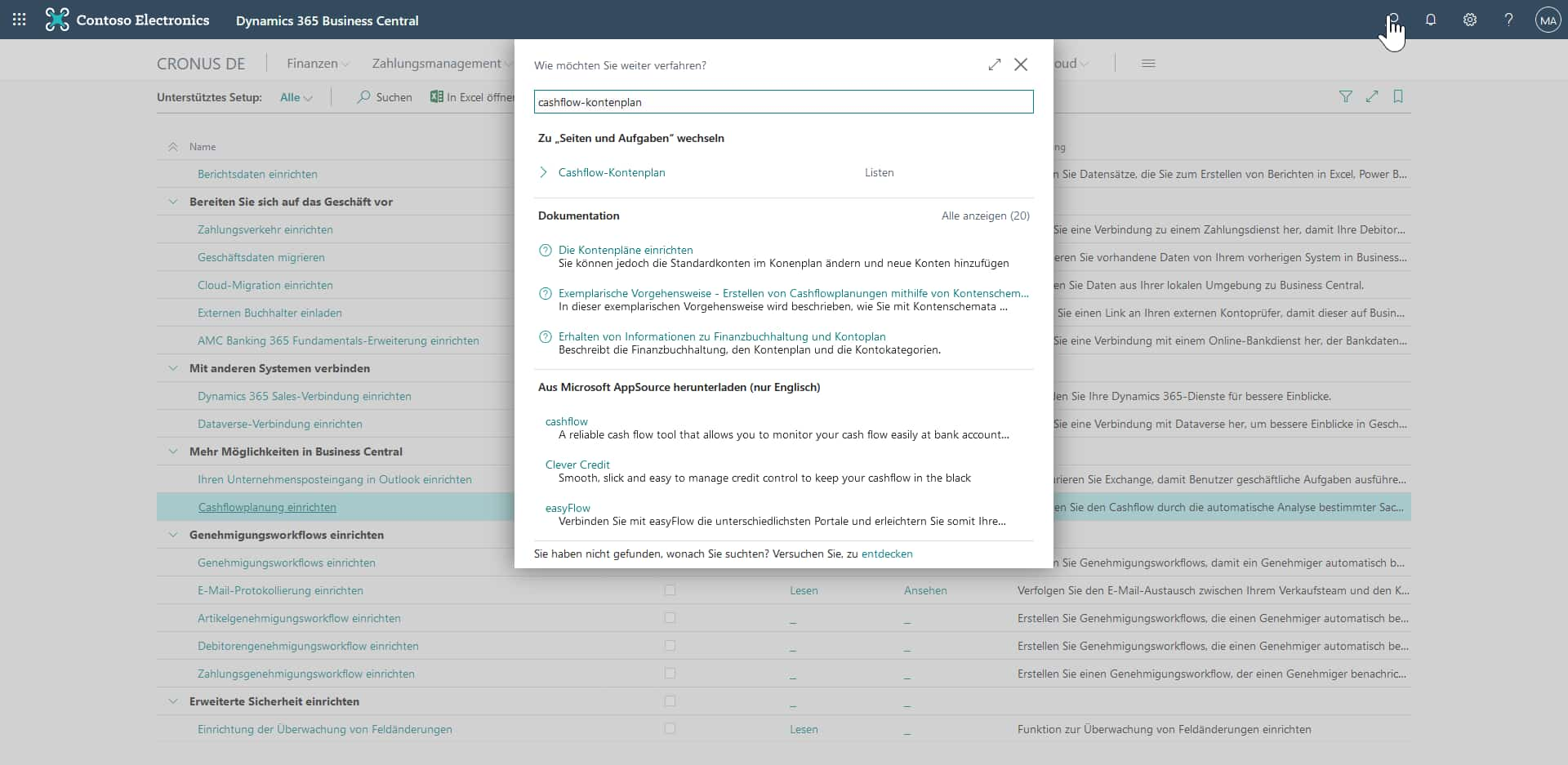 Cashflowplanung in Dynamics 365 Business Central – Kontenplan