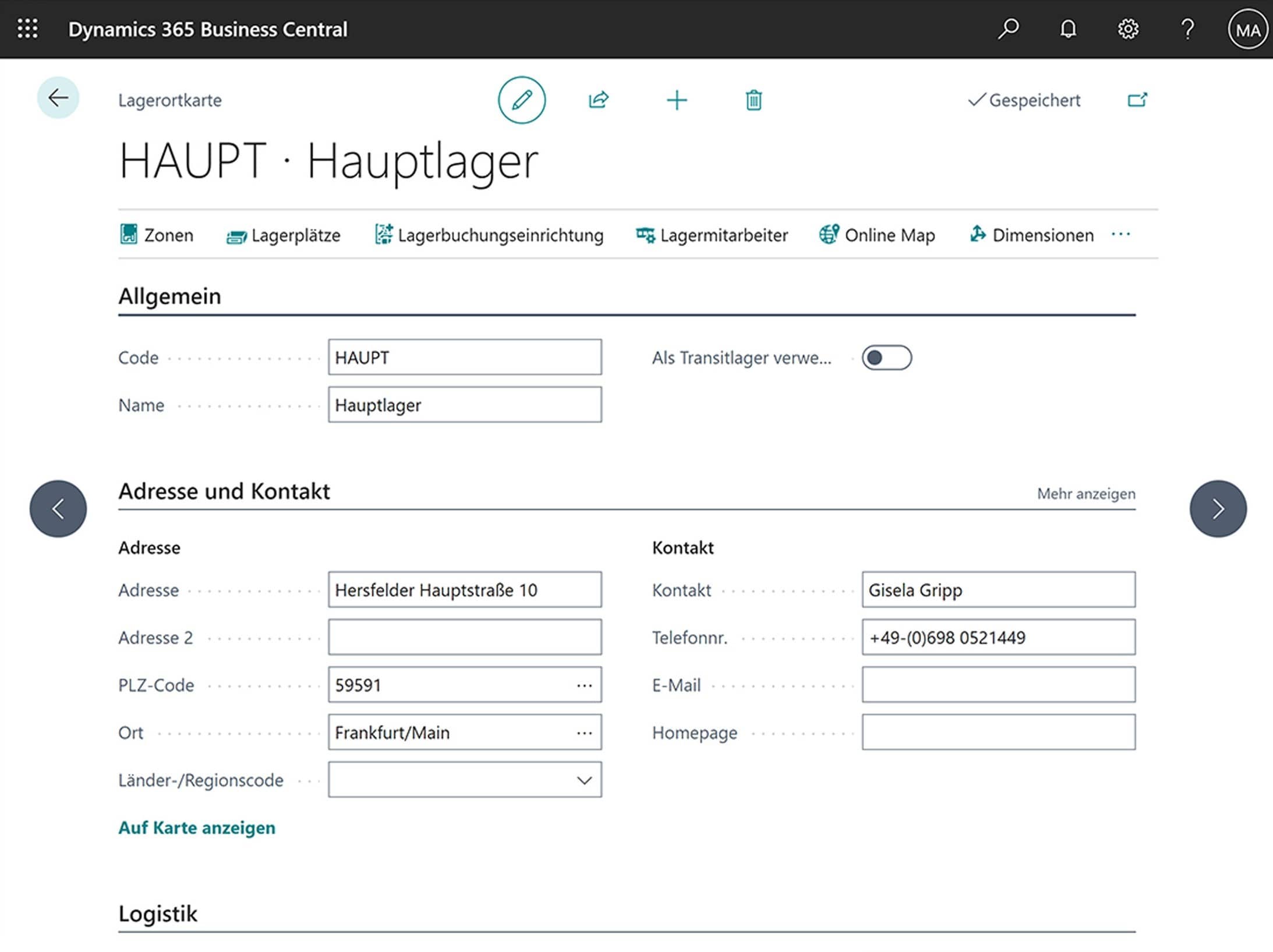 Dynamics 365 Business Central customer card