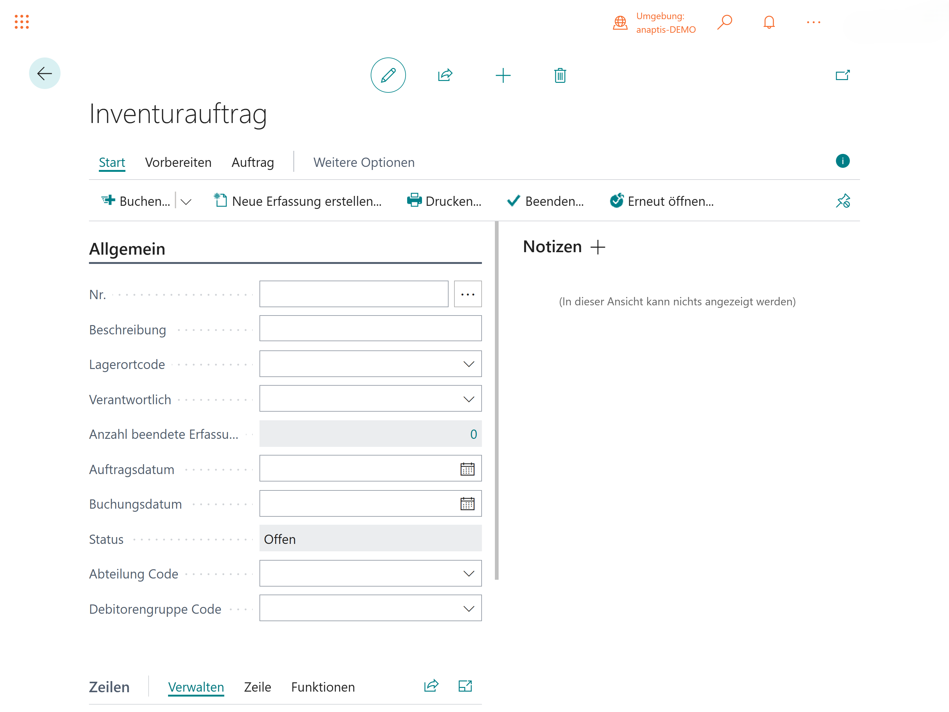 Inventurauftrag in Business Central