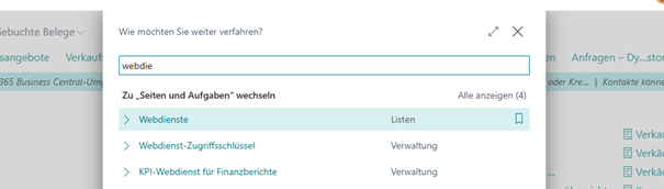 Webdienste in der Suchleiste eingeben