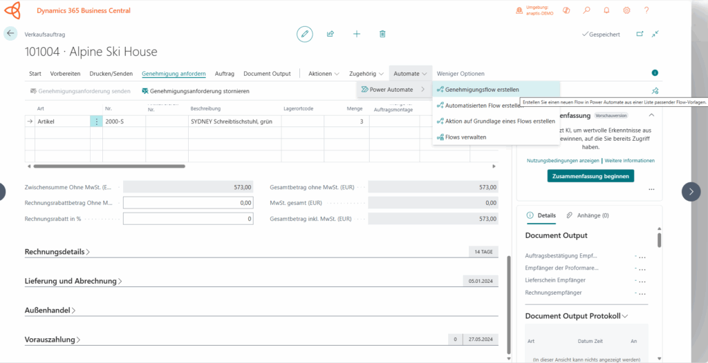 Genehmigungsworkflow mit Power Automate in Business Central erstellen