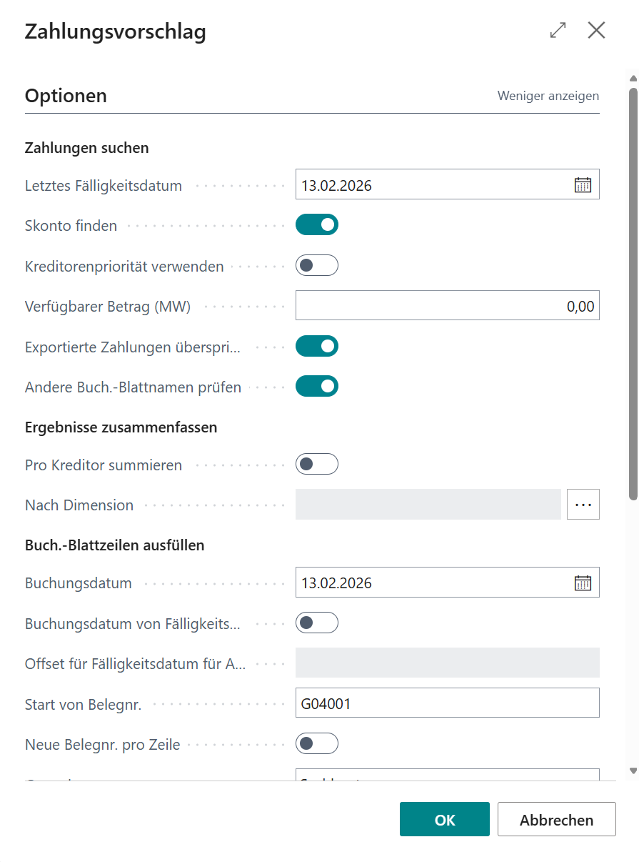 zahlungsvorschlag einstellen