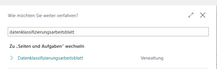 Datenklassifizierungsarbeitsblatt in Business Central